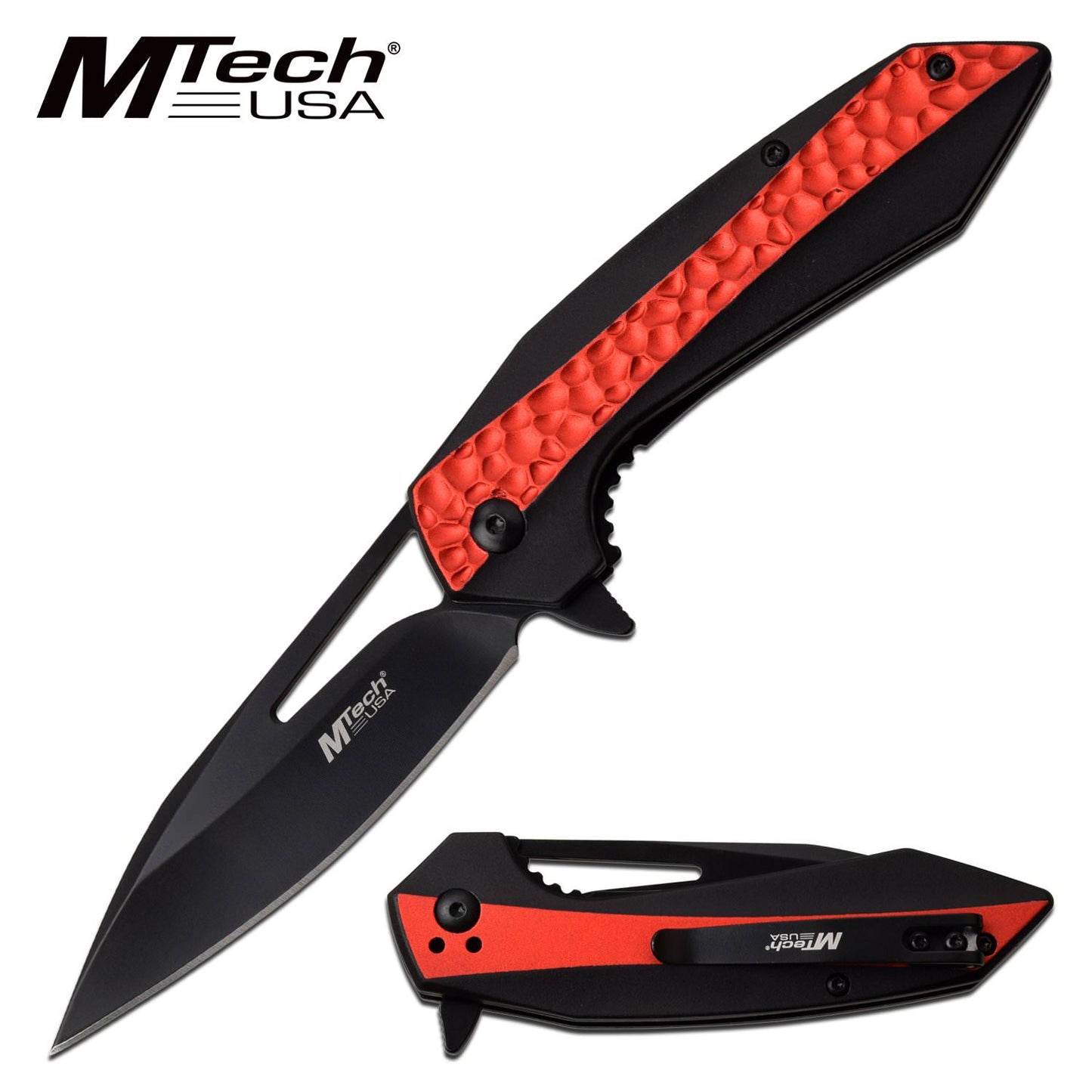 Mtech 3.5" Black Blade EDC Tactical Red Spring-Assist Folding Knife