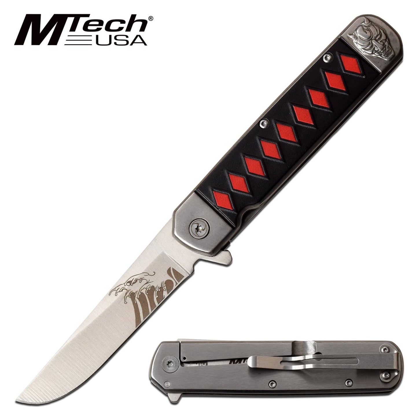 Mtech Japanese Silver Kwaiken 3.5" Blade Samurai Spring-Assist Folding Knife