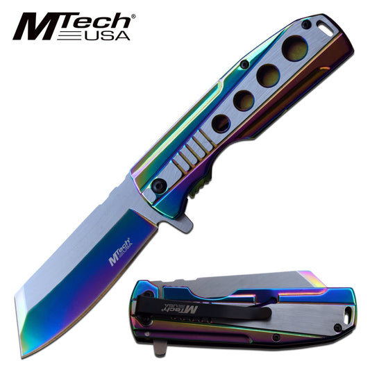 Spring Assist Folding Knife MTech Stainless Steel Rainbow 3.75" Blade Tactical