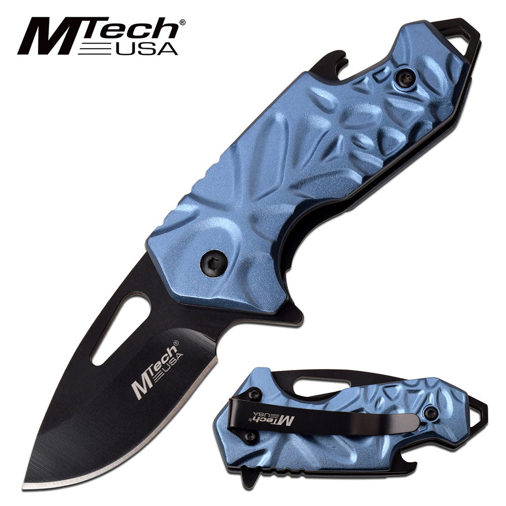 Mtech Blue 2" Blade EDC Bottle Opener Tactical Spring-Assist Folding Knife