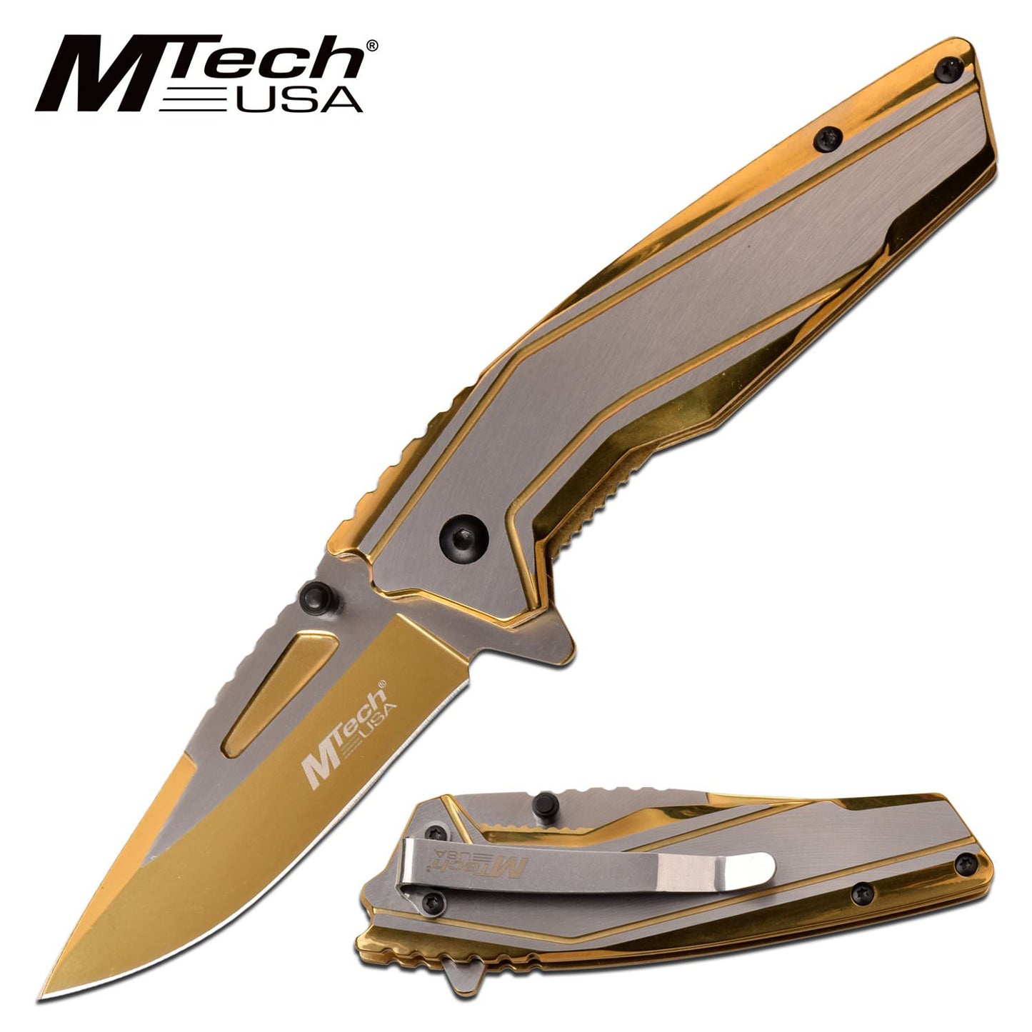 Mtech Spring Assisted Knife Gold Pocket Knife