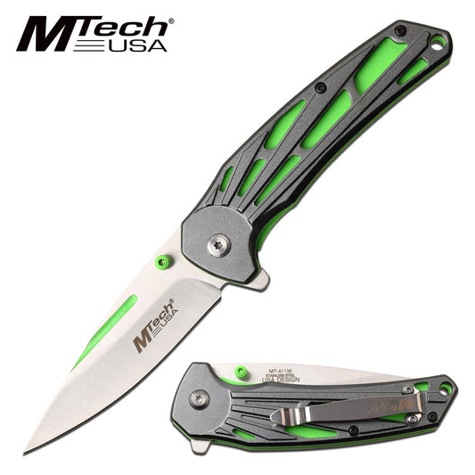 Mtech 3.5" Blade Neon Green Gray Tactical EDC Spring-Assist Folding Knife