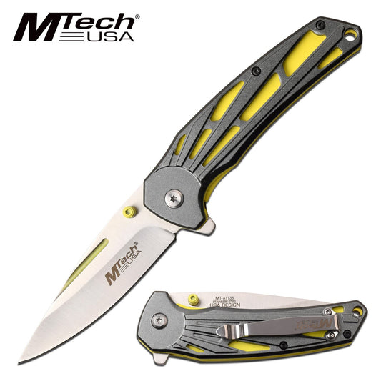 Mtech 3.5" Blade Neon Yellow Gray Tactical EDC Spring-Assist Folding Knife