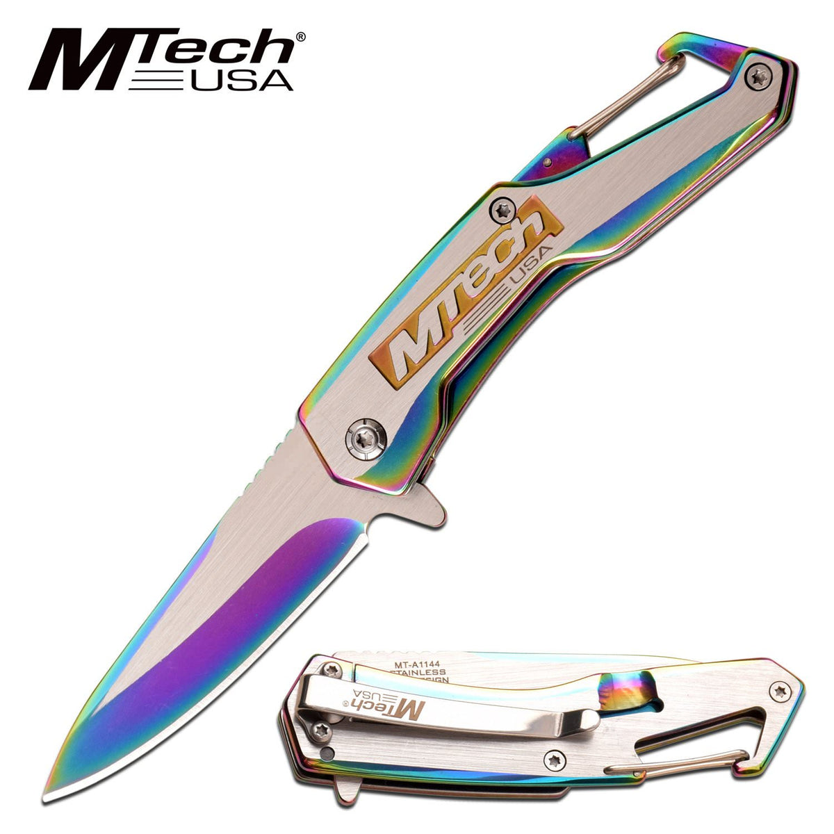 Spring Assist Folding Knife MTech Rainbow Silver Tactical Pocket - TOPHATTER'S ARMORY DEALS