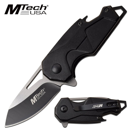 Spring Assist Folding Knife MTech Mini 2" Black Blade EDC Bottle Opener