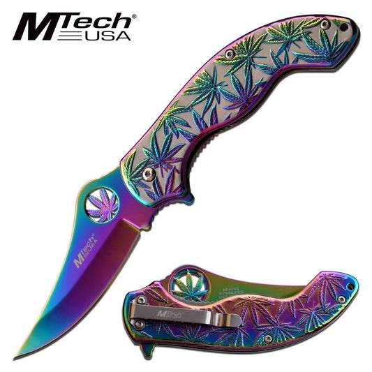 Marijuana Leaf Pocket Knife Rainbow Assisted Opening Knife