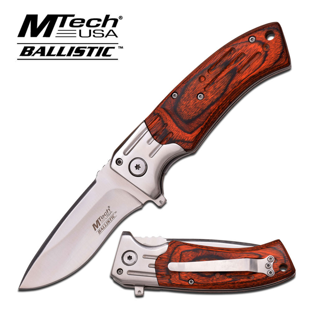 Mtech Red Pakka Wood Handle Spring Assisted Knife EDC - TOPHATTER'S ARMORY DEALS
