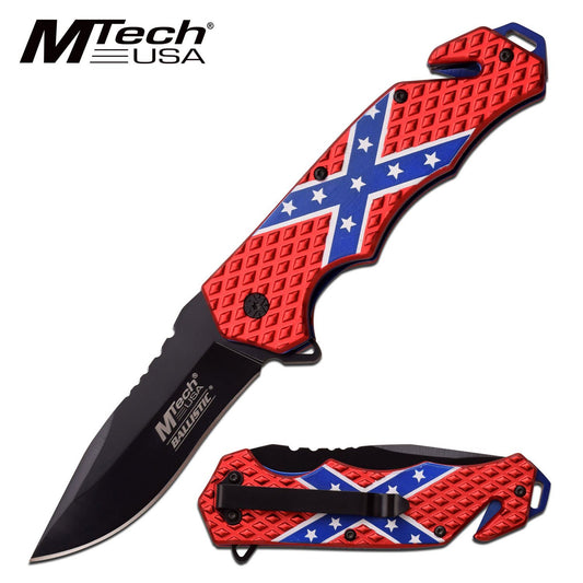 MTech Confederate Flag LinerLock Tactical Rescue Spring Assisted Knife
