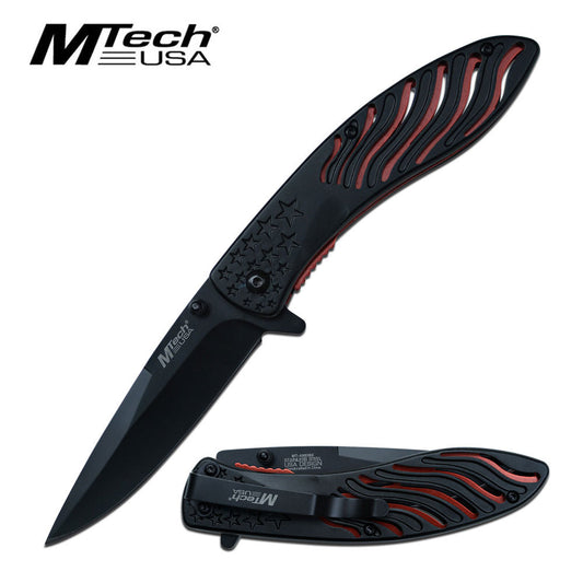 Mtech 3.5" Black Blade Black Star Tactical EDC Spring-Assist Folding Knife