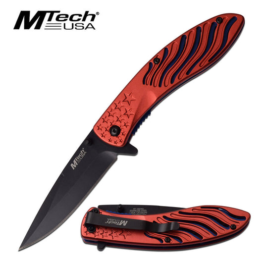 Mtech 3.5" Black Blade Red Star Tactical EDC Spring-Assist Folding Knife