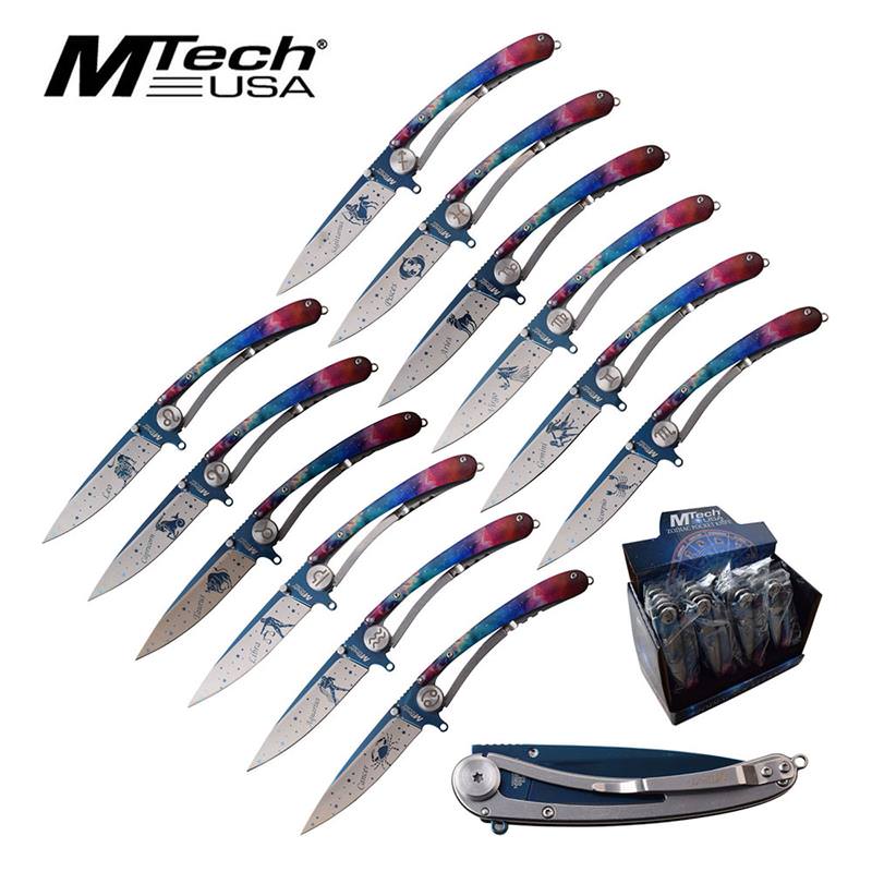 Mtech USA The Zodiac Sign Folding Pocket Knives 12 Pieces