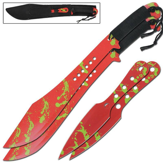 Blood Red Zombie Killer War Games Twin Machete Thrower Set Combo
