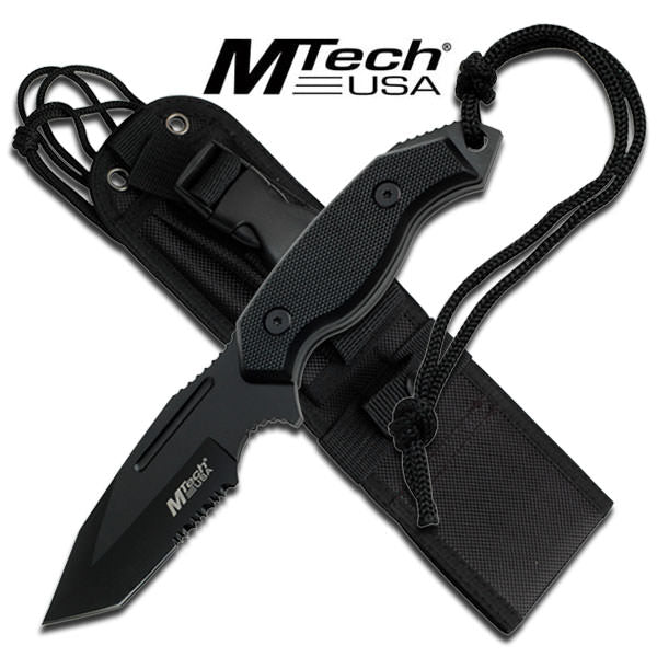 Black Tactical 5MM Thick Tanto Blade Hunting Knife With Custom Sheath - TOPHATTER'S ARMORY DEALS