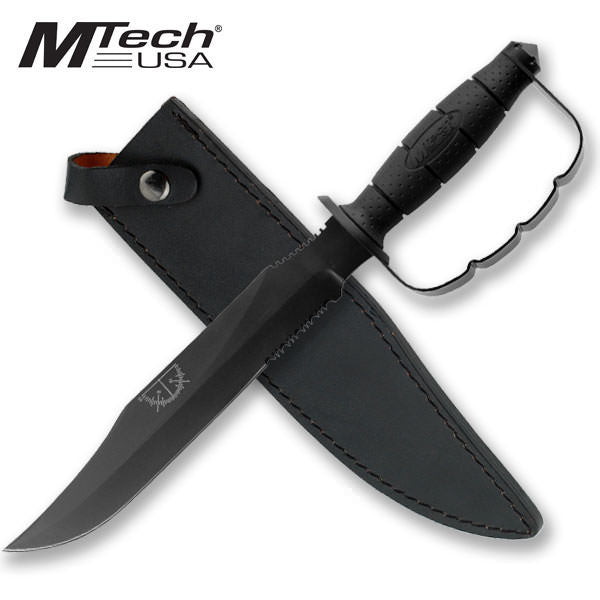 15 Inch Mtech Fixed Blade Knuckle Handle Bowie Knife Black - TOPHATTER'S ARMORY DEALS