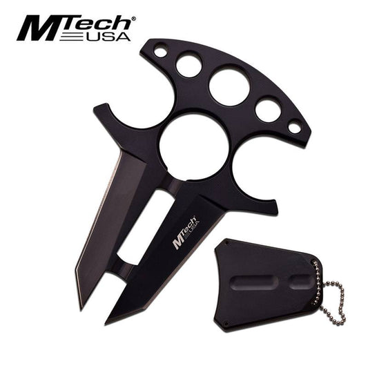 Tactical Double Edge Neck Knife Black Handle with Finger Ring Holes