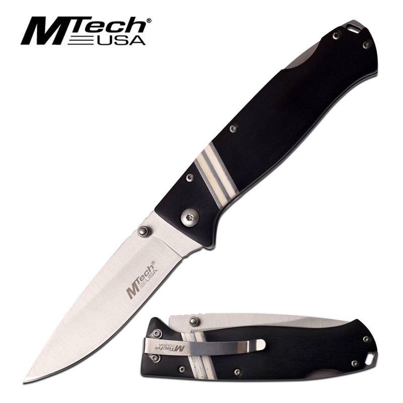 Mtech 3.5" Silver Blade Black Wood White Bone Lockback Pocket Knife - TOPHATTER'S ARMORY DEALS