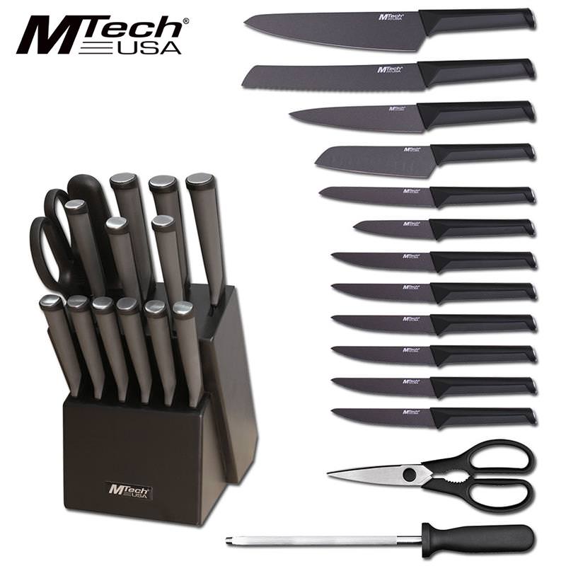 MTech 15 Piece Kitchen Cutlery Knife Set And Block Stainless Steel Chef Knives