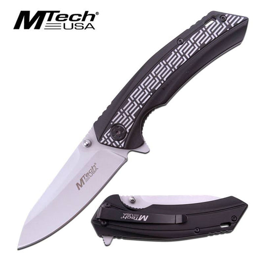 MTech 3.3" Silver Drop Point Blade Black Aluminum Handle EDC Knife
