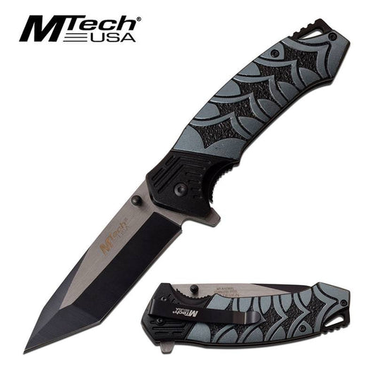 3.5" Black Tanto Blade Gray Katana Handle Tactical Spring Assist Knife