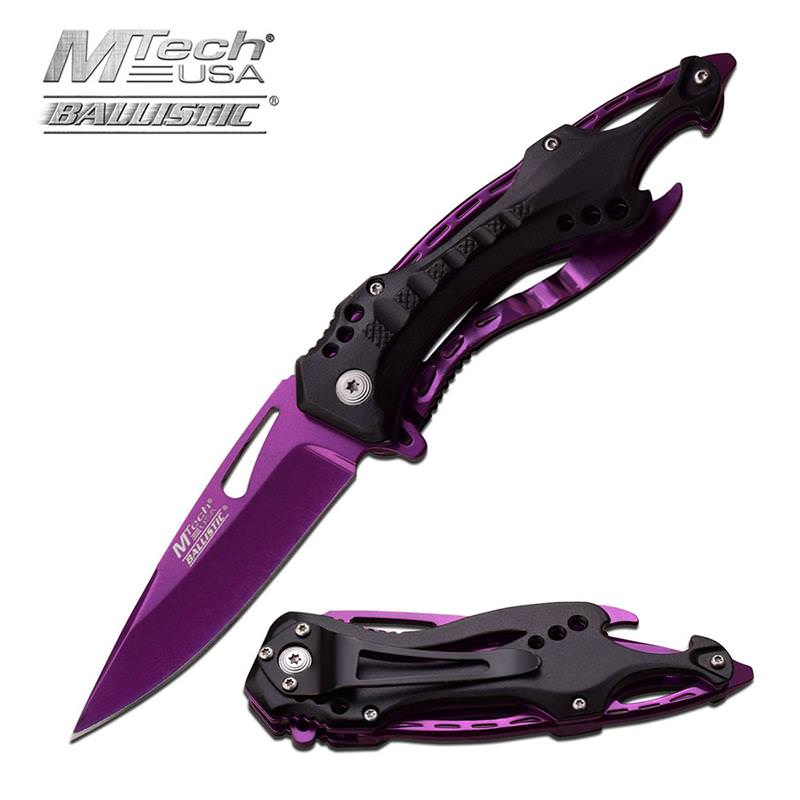Mtech USA 4.5 Inch Closed Spring Assisted Opening Knife Bottle Opener Purple - TOPHATTER'S ARMORY DEALS