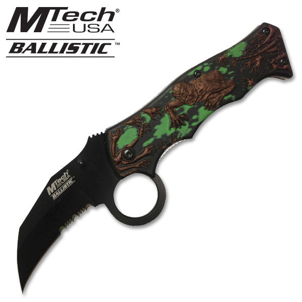 Spring Assist Knife - Brown Zombie With Green Blood on Black Handle