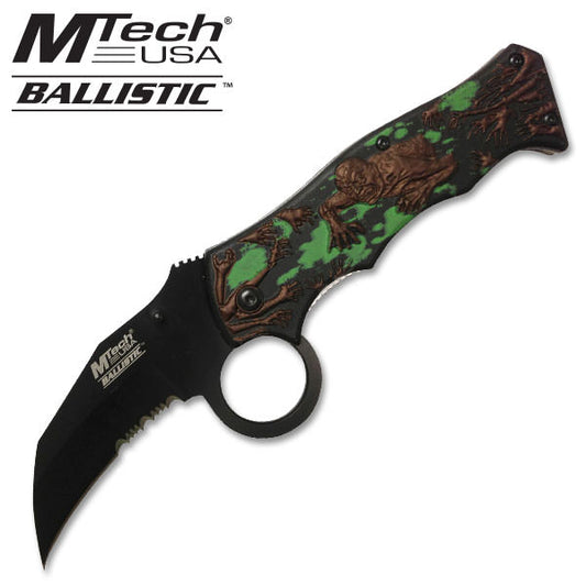 Spring Assist Knife - Brown Zombie With Green Blood on Black Handle