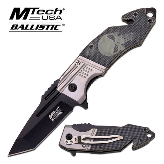 Mtech Ballistic Skull Design Spring Assist Knife - Checked G10 Handle