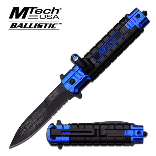 Blue LED SOS Rescue Spring Assist Assisted Knife Law Enforcement
