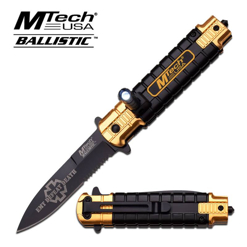 EMT Spring Assisted LED Knife 4.7 Inches Closed Orange and Black Handle - TOPHATTER'S ARMORY DEALS