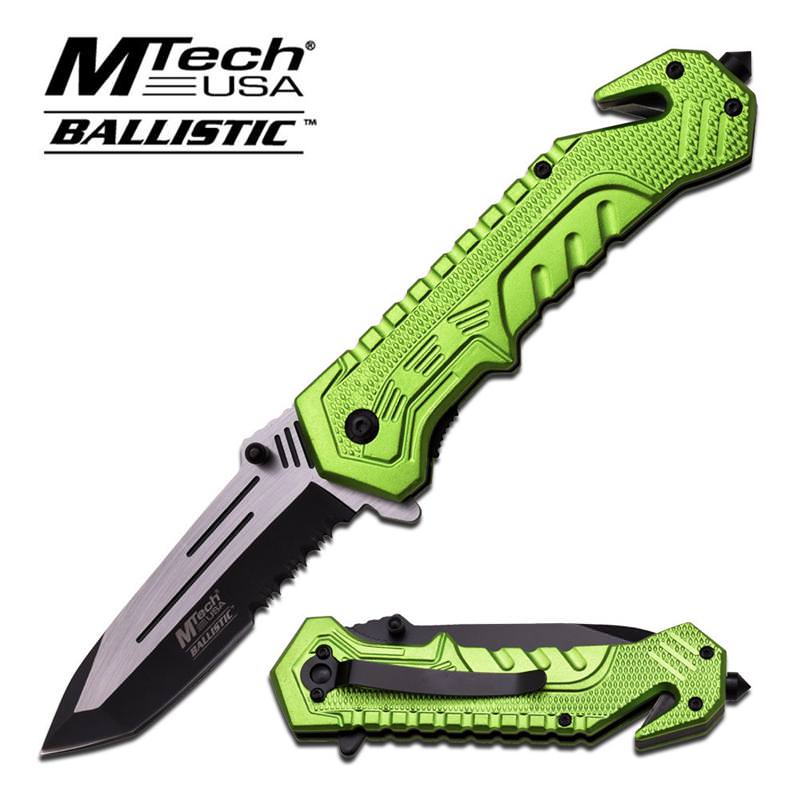 Green Serrated Tactical Rescue Tanto Spring-Assisted Folding Knife - TOPHATTER'S ARMORY DEALS