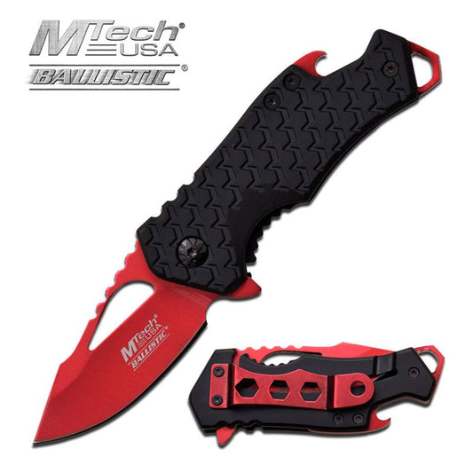3 Inches Assisted Opening Knife Red Blade With Black Handle