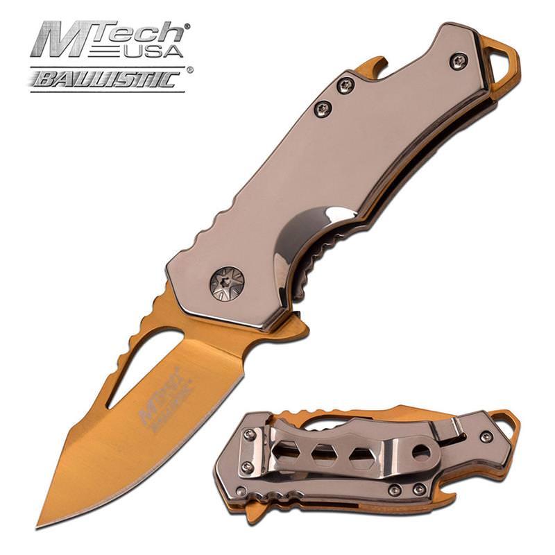 3 Inch Closed Bottle Opener Assisted Opening Knife Gold Blade - TOPHATTER'S ARMORY DEALS