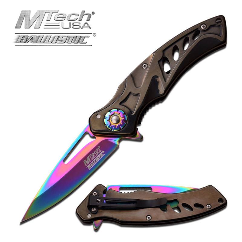 MTech USA Ballistic Tactical Spring Assisted Knife Rainbow Titanium - TOPHATTER'S ARMORY DEALS