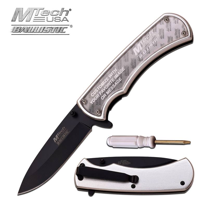 Silver Customizable Diy Insert Photo Spring-Assist Folding Pocket Knife
