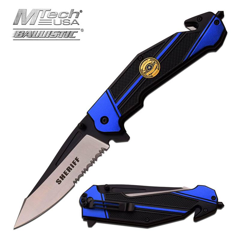 Sheriff Tactical Spring Assist Serrated Rescue Knife Law Enforcement