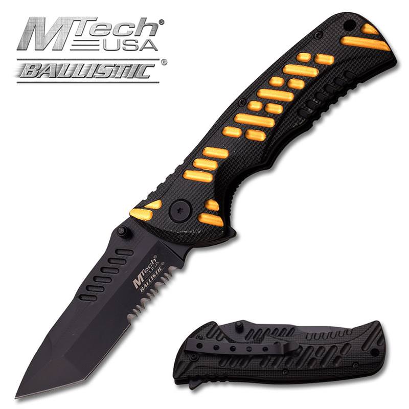 M-Tech Dash Gold Spring Assisted Knife - Tanto Black Serrated Blade - TOPHATTER'S ARMORY DEALS