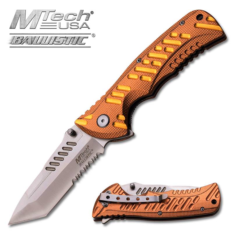 M-Tech Dash Copper/Gold Spring Assisted Knife - Tanto Satin Serrated Blade