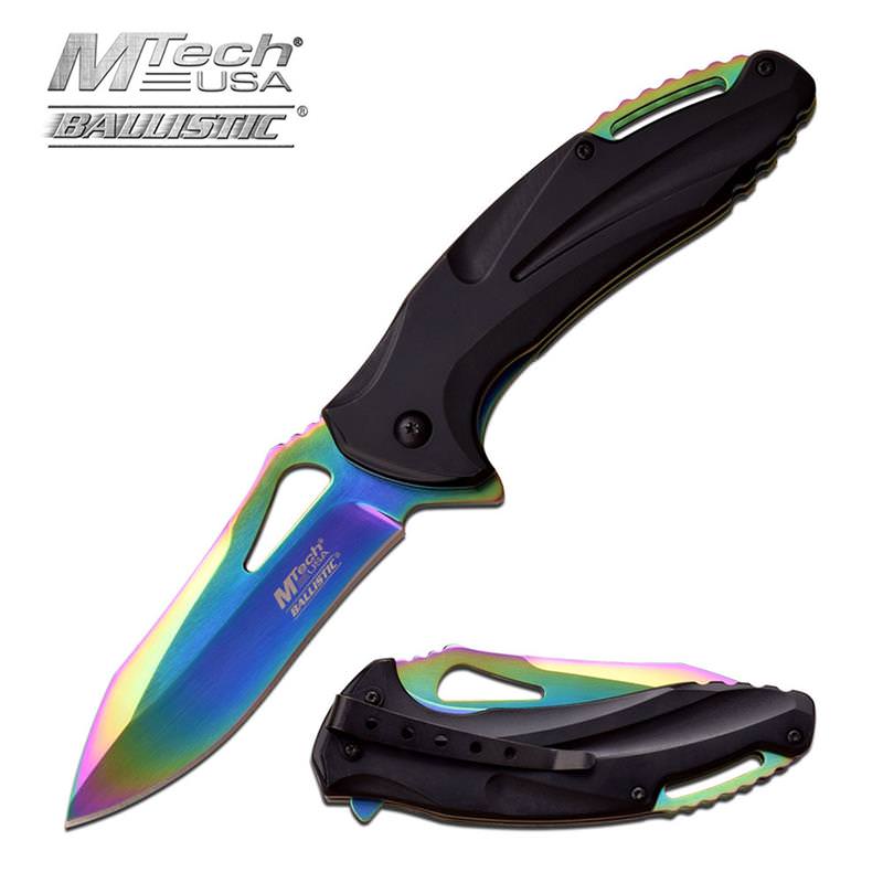 5 Inch Closed Rainbow MTech Spring Assisted Opening Knife - TOPHATTER'S ARMORY DEALS