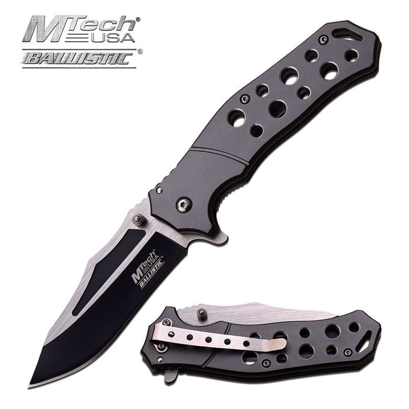 Grey Handle MTech Tactical Spring Assist Open Knife Two-Tone Blade - TOPHATTER'S ARMORY DEALS