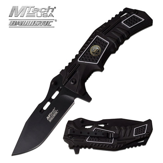3.7" Blade Sheriff Badge Black Tactical Spring Assist Knife