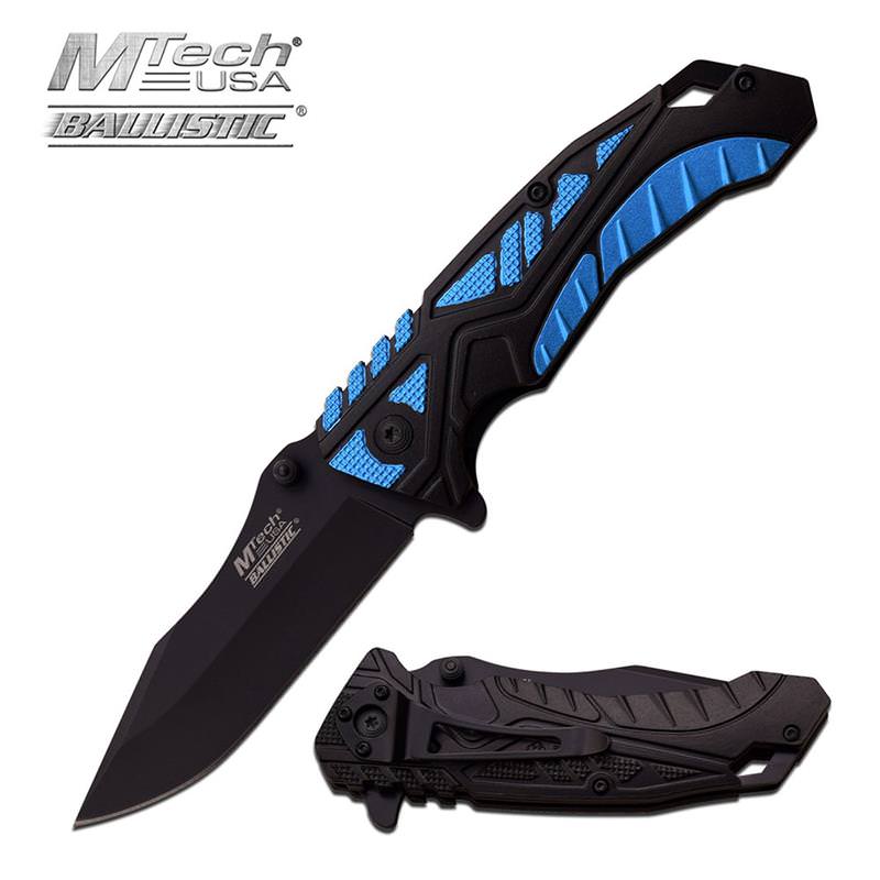 4.7 Inch Mtech Black Blue Spring Action Spring Assisted Knife - TOPHATTER'S ARMORY DEALS