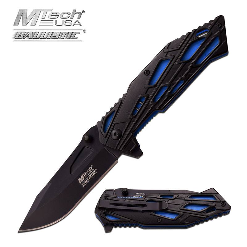 4.7 Inch MTech Ballistic Blue Liner Spring Assisted Knife - TOPHATTER'S ARMORY DEALS