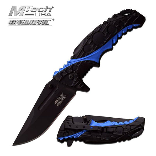 Black Blue 2 Tone Handle Spring Assisted Opening Knife