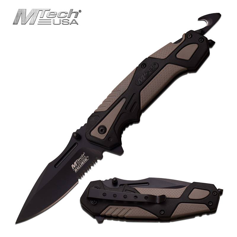 3.5" Black Serrated Blade Gray Rescue Hook EDC Spring-Assist Folding Knife