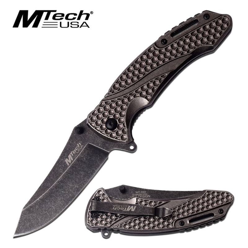 Gray Stone Upswept Blade Heavy Duty Tactical Spring Assisted Folding Knife