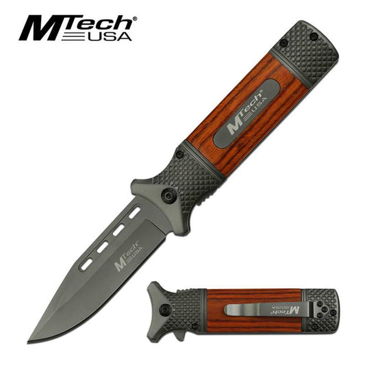 MTech 3.75" Steel Grey Tinite Coated Spear Point Blade Assisted Knife