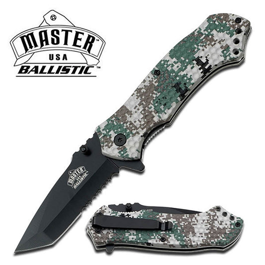 Army Digital Camo Black Tanto Serrated Spring Assist Tactical Folding Knife