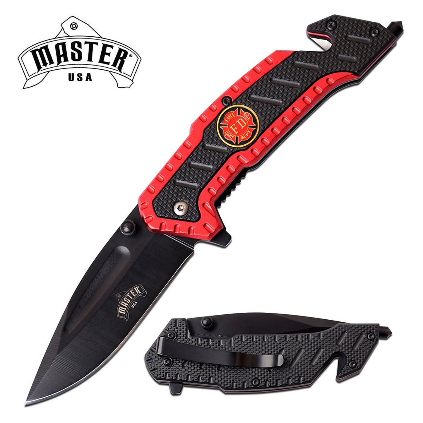Fire Department Emergency Knife Glass Breaker Belt Cutter Spring Assist