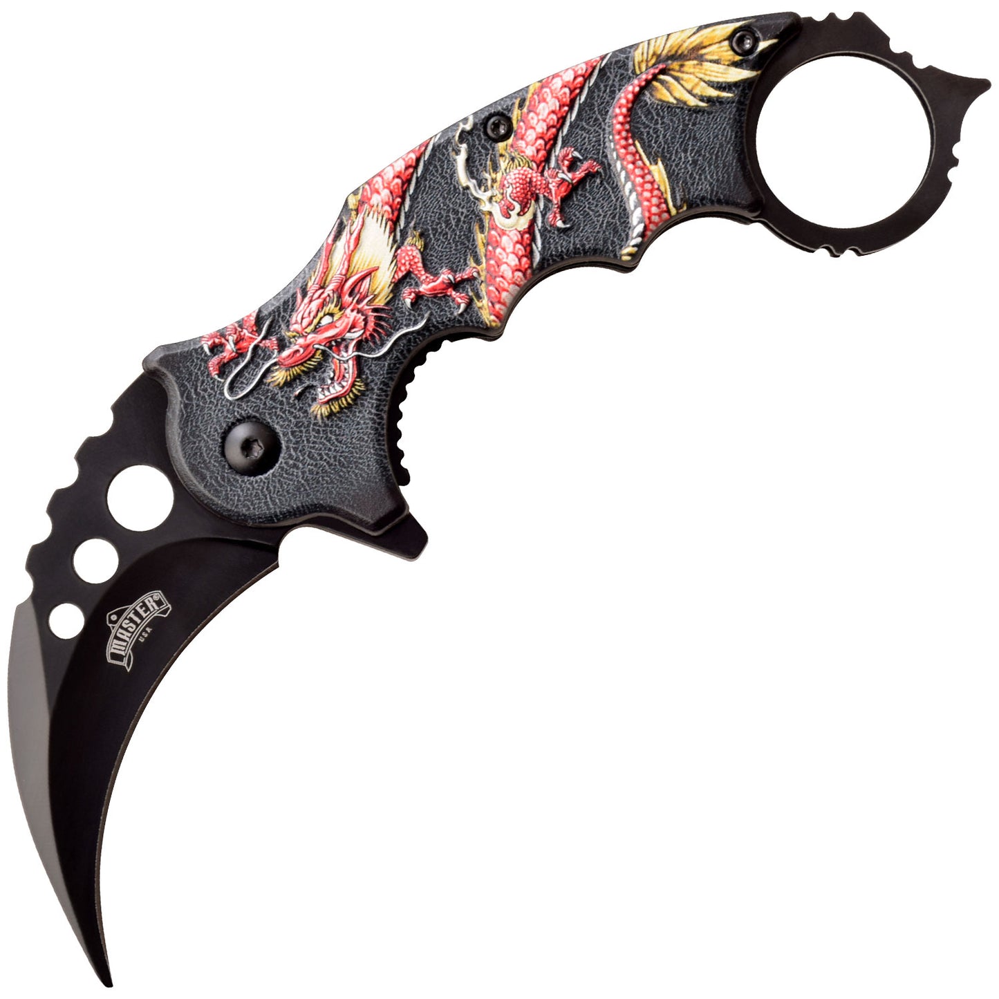 Red Dragon Karambit Tactical Spring Assist Knife With Finger Ring