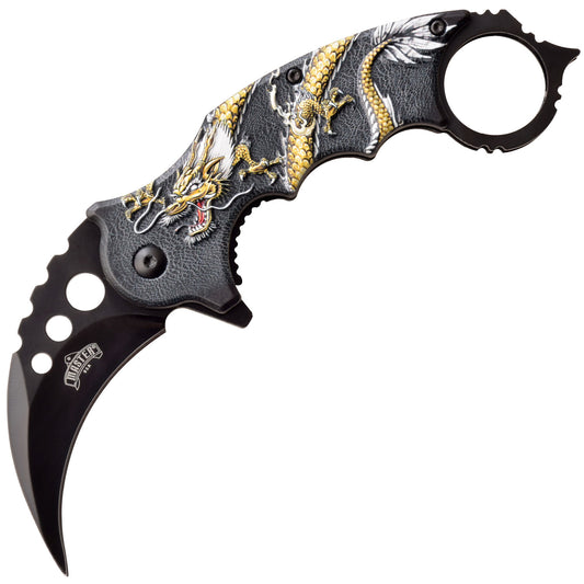 Yellow Dragon Karambit Tactical Spring Assist Knife With Finger Ring